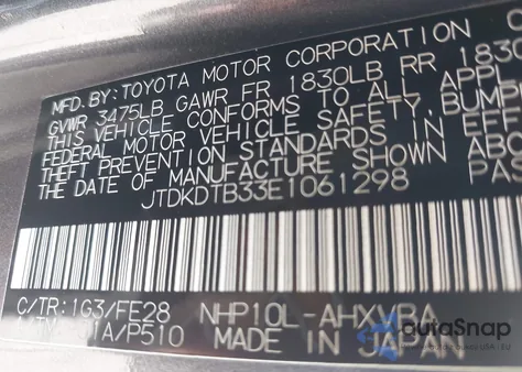 2014 Toyota Prius C One из США, поврежденный, VIN JTDKDTB33E1061298